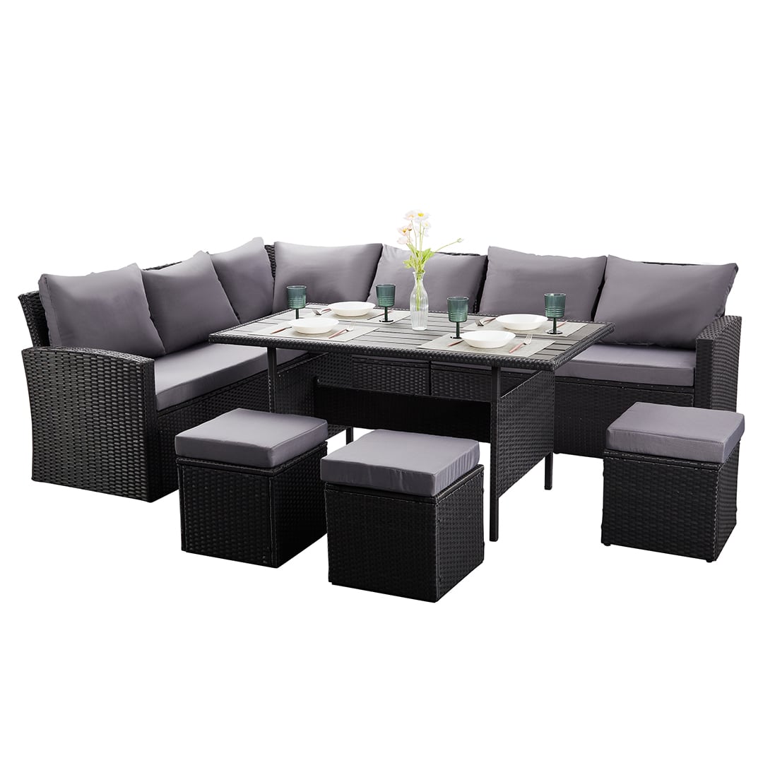 Black rattan dining set for garden