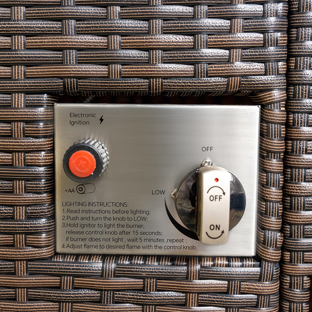 close-up of a brown rattan patio furniture base