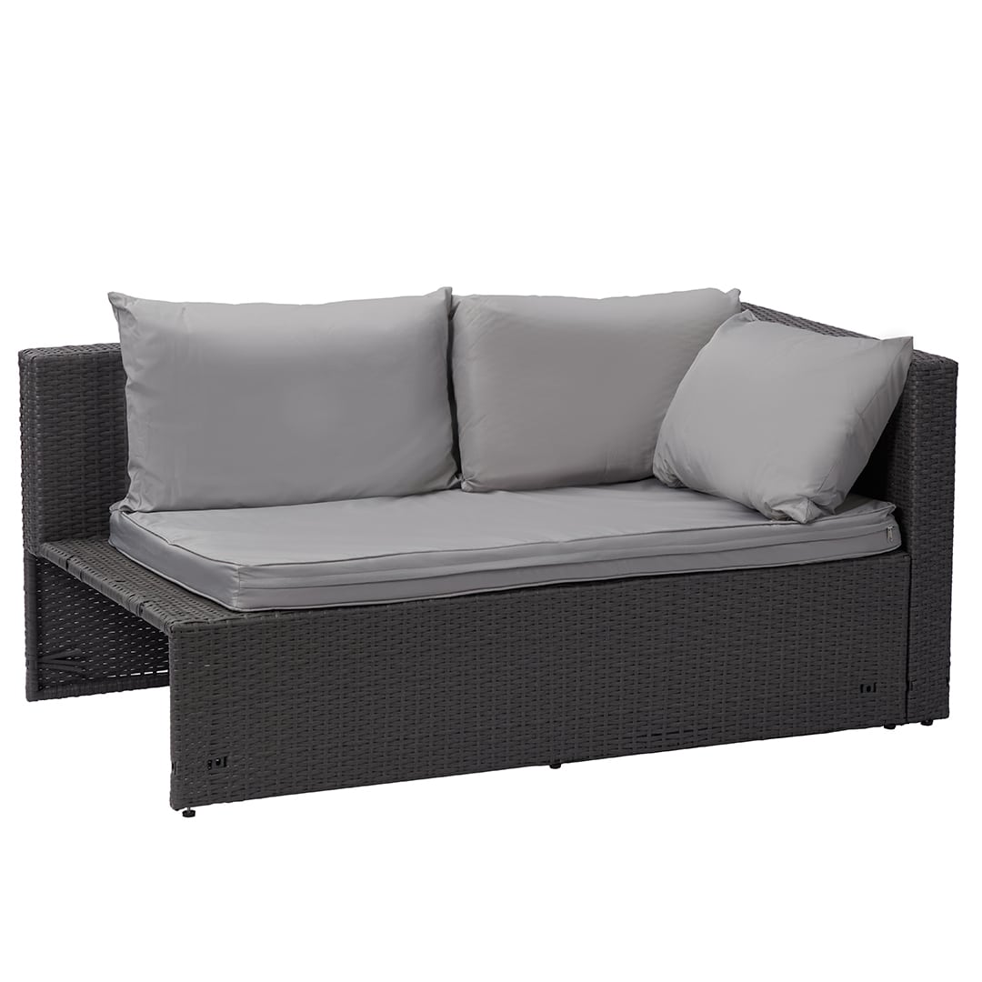 Grey rattan sectional sofa with a coffee table for patio furniture