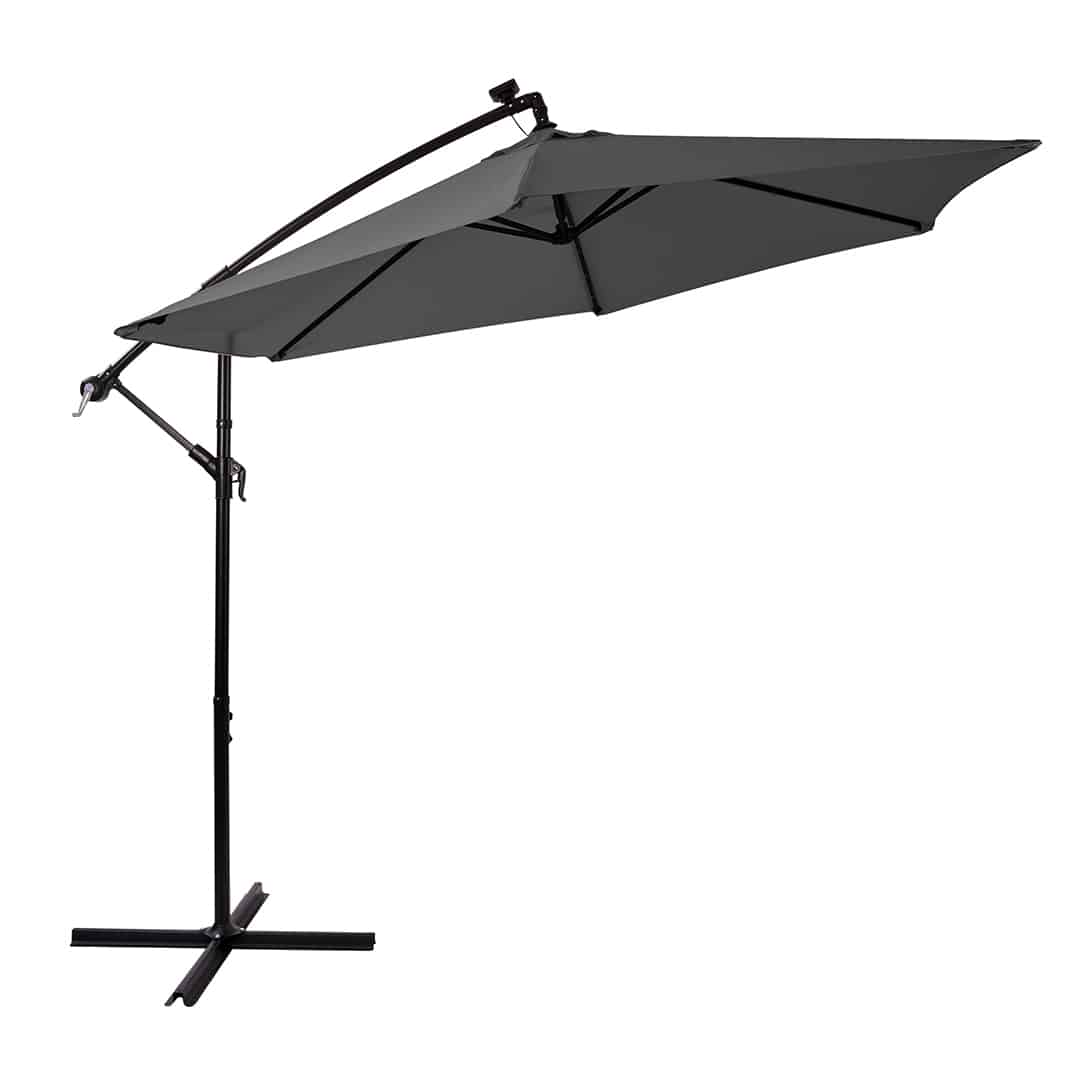 Cantilever patio umbrella with grey fabric for rattan garden furniture