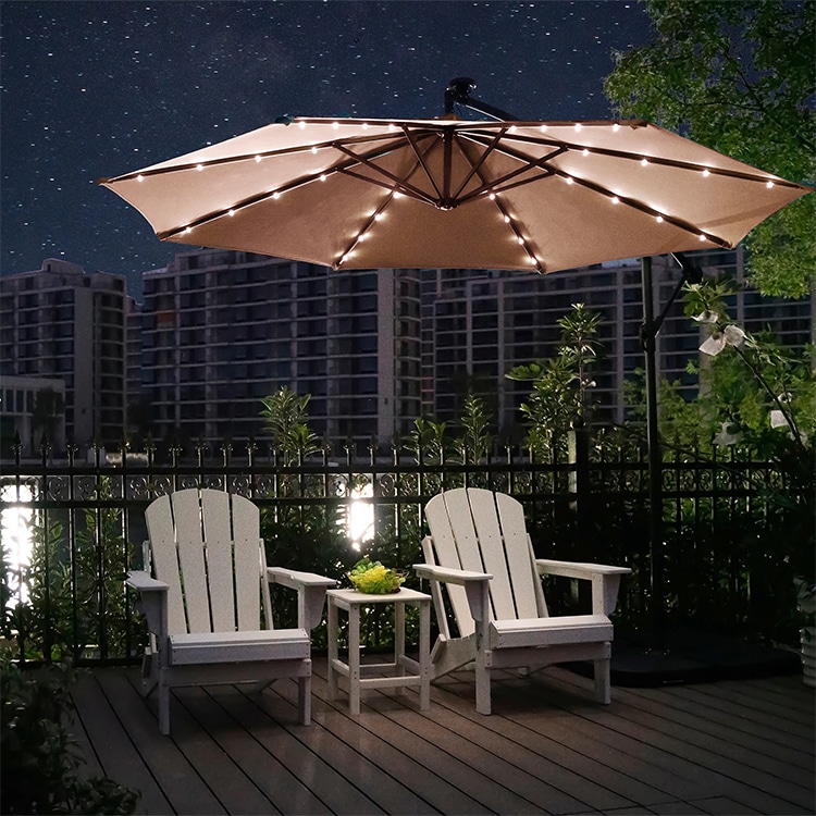 Cantilever patio umbrella with grey fabric for rattan garden furniture