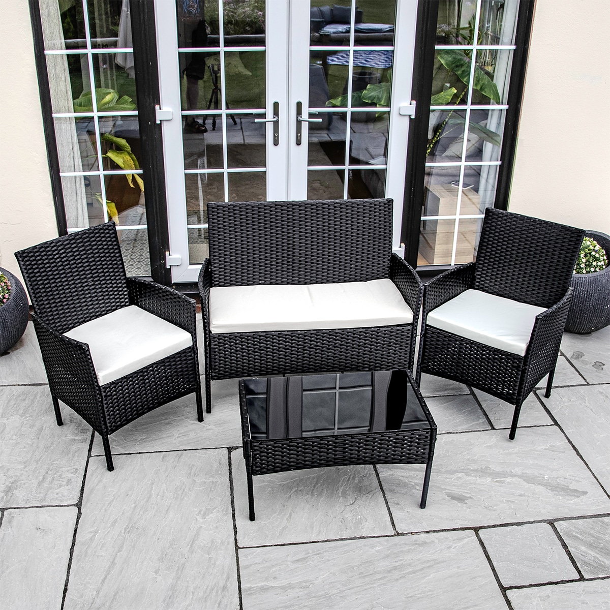 2 seater black rattan garden sofa sale