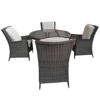 5 Piece Luxury Rattan Garden Furniture Dining Set with Round Table and 4 Chairs